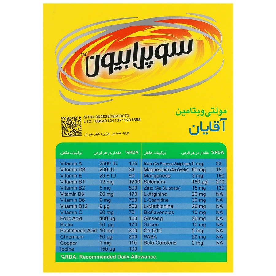 قرص سوپرابیون آقایان | تقویت انرژی، قوای جنسی و سلامت عمومی مردان | خرید آنلاین از داروخانه دکتر مروی